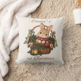 Coussin Panier de Noël personnalisé pour bébé avec un lapi