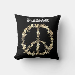 Coussin Panneau de paix, monochrom blanc noirTexte personn