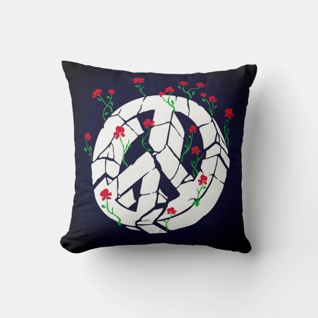Coussin Panneau de Paix Noir & Blanc avec Rose (Recto)