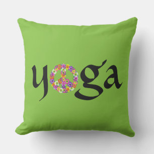 Coussin Panneau de paix Yoga Floral sur Lime Green