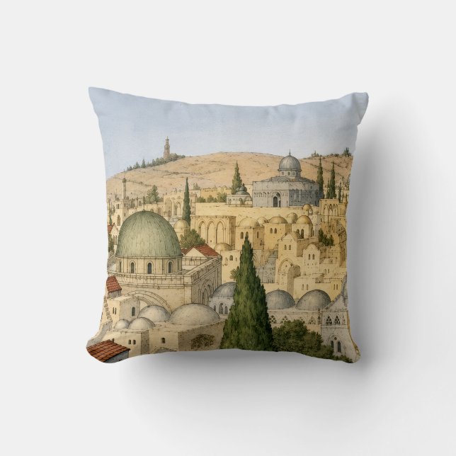 Coussin Panorama vintage de Jérusalem (Recto)