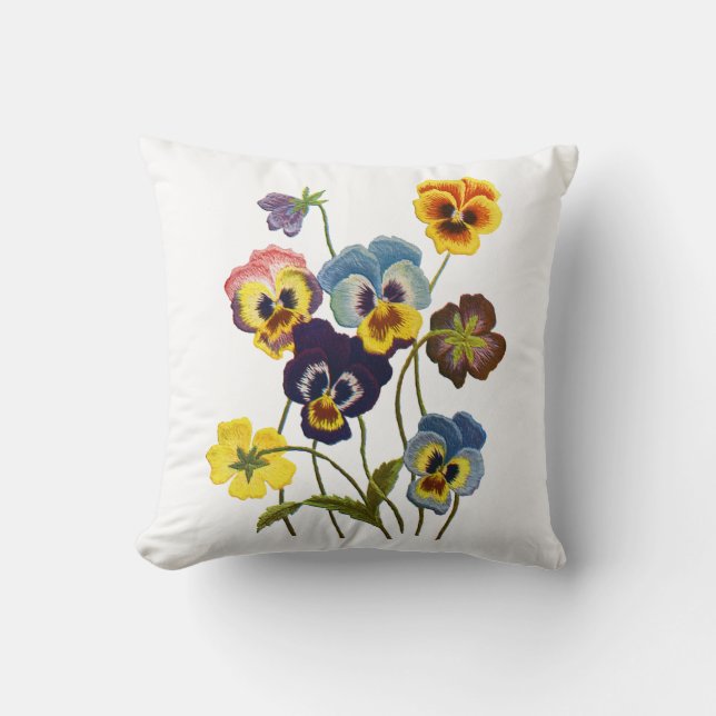 Coussin Pansies brodées (Recto)