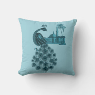 Coussin Paon Bleu Romantique