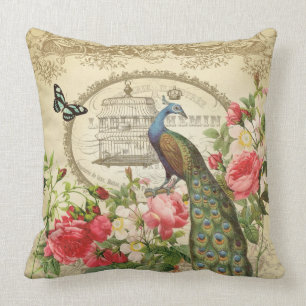 Coussin Paon chic minable français vintage