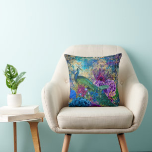 Coussin Paon Élégant