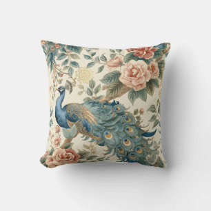 Coussin Paon Floral Élégant