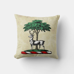 Coussin Paon stylisé vintage héraldique sur couronne C