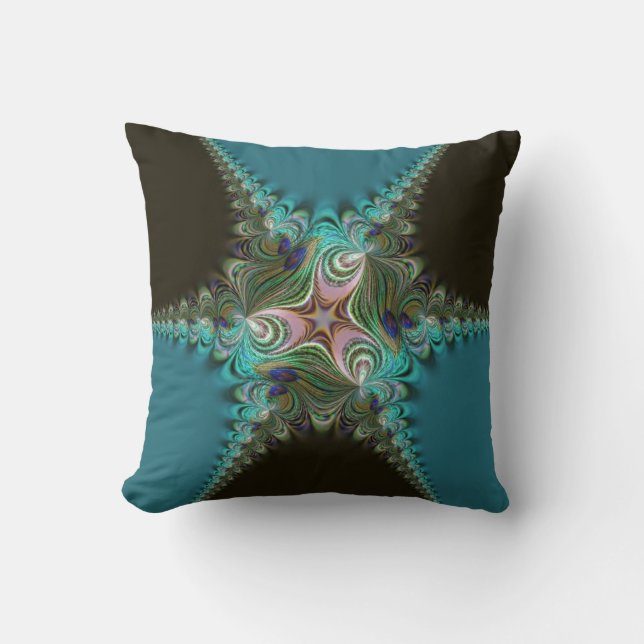 Coussin Paon Teal+Coussin vert de torsion de fractale (Recto)