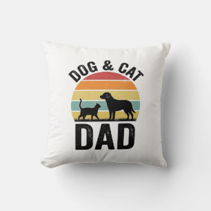 Coussin Papa Chien et Chat Vintage T-Shirt pour Amoureux d