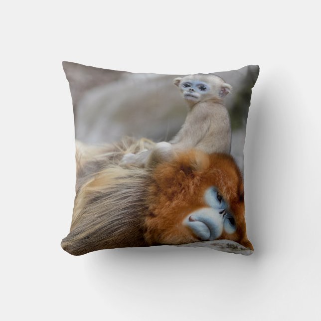 Coussin Papa singe à nez doré avec bébé (Recto)