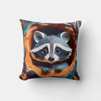 Coussin Papier Art Baby Raccoon dans l'arbre 3D