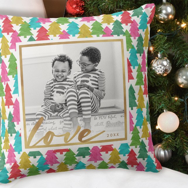 Coussin Papier coloré Arbres de Noël Enfants Photo (Créateur téléchargé)