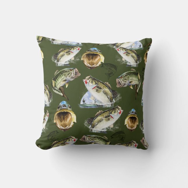 Coussin Papier de pêche au bar à grande bouche (Recto)