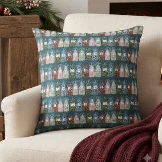 Coussin Papier d'emballage Arbres Décorés Oiseaux d'Hiver