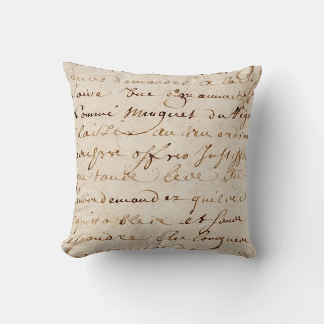 Coussin papier parcheminé grunge de manuscrit français (Recto)