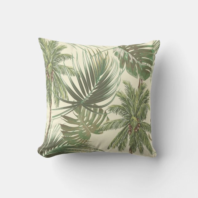 Coussin Papier peint de palmes Vintages Feuilles tropicale (Recto)