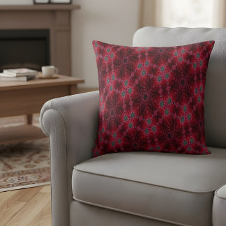 Coussin Papier Peint Fleurs à Motif Kaléidoscope Rose Roug