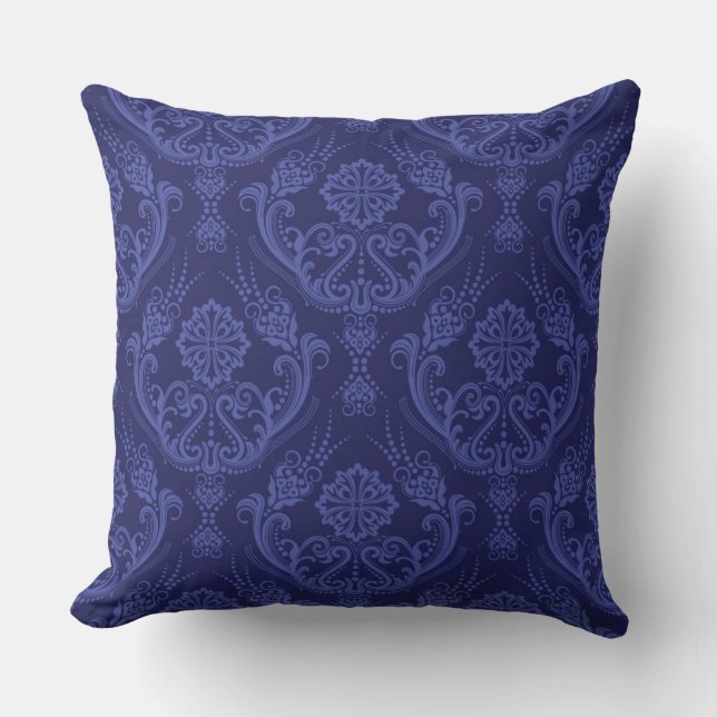 Coussin Papier peint floral bleu de luxe de damassé (Recto)