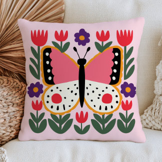 Coussin Papillon avec fleurs élégant insecte botanique
