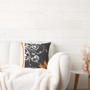 Coussin Papillon blanc noir orange personnalisé
