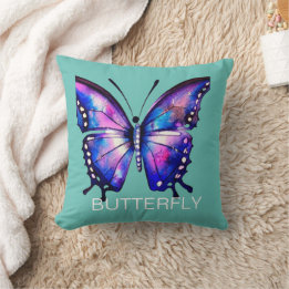 Coussin Papillon bleu et rose