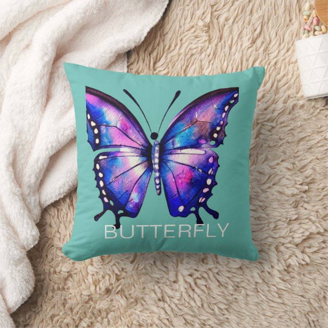 Coussin Papillon bleu et rose (Couverture)