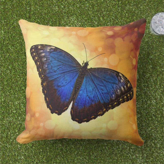 Coussin Papillon bleu Morpho (Herbe)