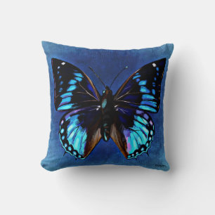 Coussin Papillon bleu peint