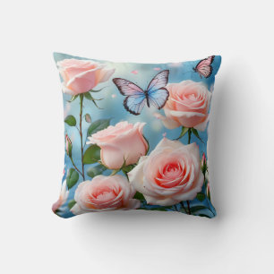 Coussin Papillon bleu rose doux
