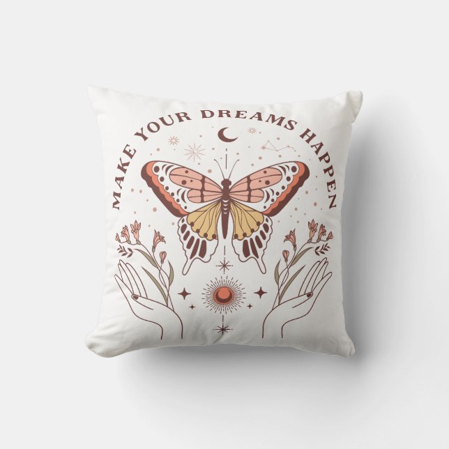 Coussin Papillon Boho Motivationnel (Recto)