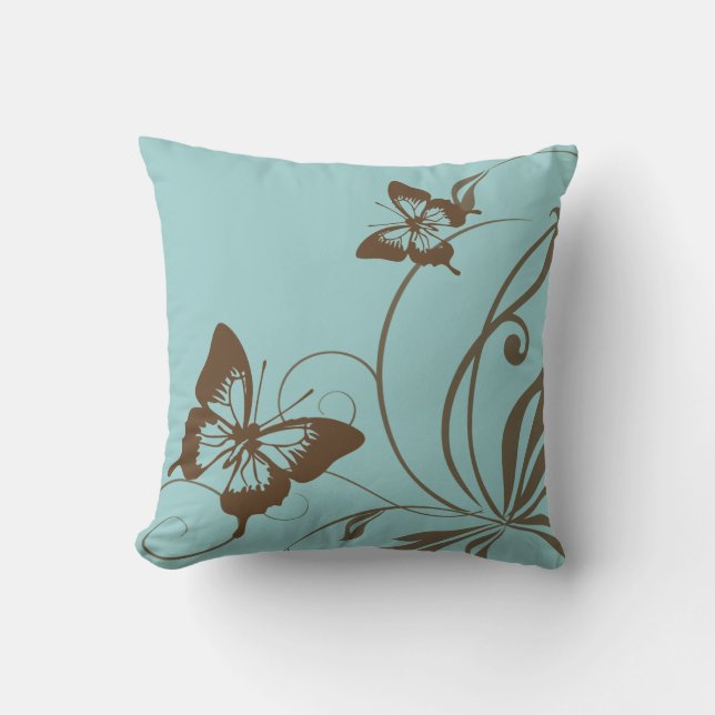Coussin Papillon Brown et Turquoise (Recto)