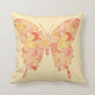 Coussin Papillon dans le motif de fractale - orange et