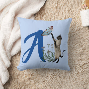 Coussin Papillon de chat siamois Monogramme Initial A