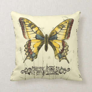 Coussin Papillon décoratif avec des fleurs sauvages