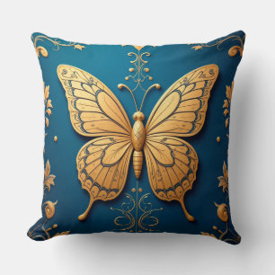 Coussin Papillon doré orné avec motif floral
