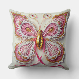 Coussin Papillon en dentelle complexe avec rose et or