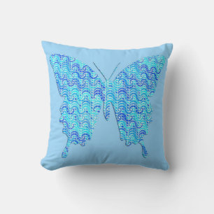 Coussin Papillon en motif de vague - bleu et turquoise