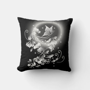 Coussin Papillon Floral Fantaisie Noir Et Blanc