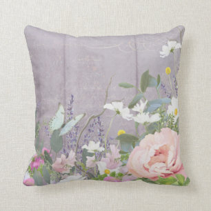 Coussin Papillon floral vintage français violet de lavand