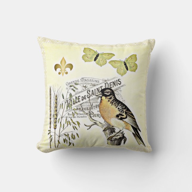 Coussin Papillon français vintage Fleur d'oiseau de (Recto)