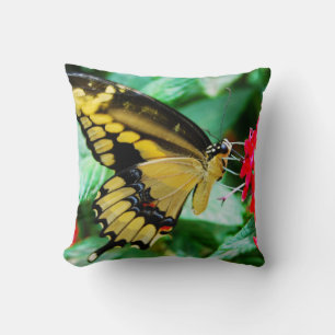Coussin Papillon jaune et noir photo monogramme personnali