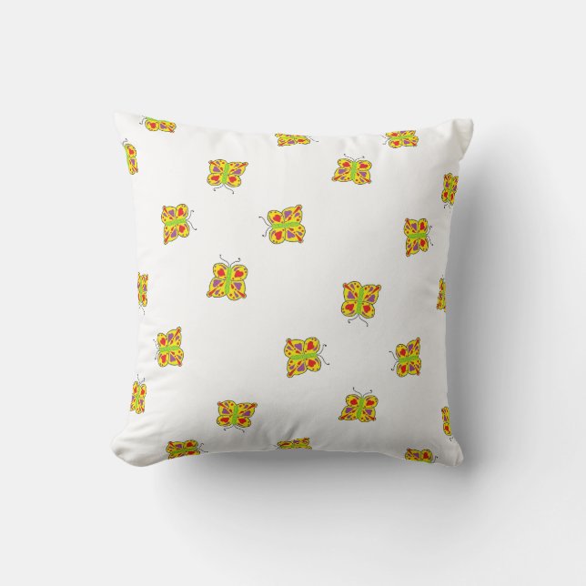 Coussin Papillon jaune mignon Aquarelle enfants chambre pé (Recto)