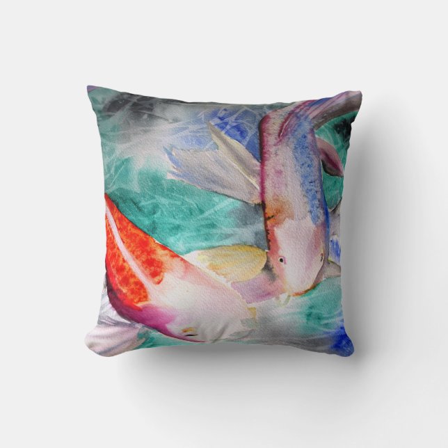 Coussin Papillon Koi aquarelle japonais Peinture de poisso (Recto)