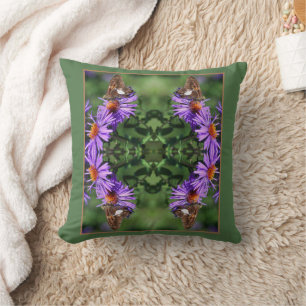 Coussin Papillon Lady Peint Sur Aster Flower Abstrait