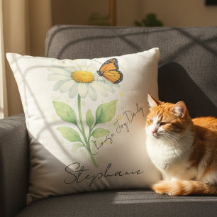 Coussin Papillon Monarch Fleur de Daisy Aquarelle Inspiran