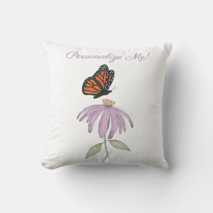 Coussin Papillon monarque à fleurs de cône pourpre