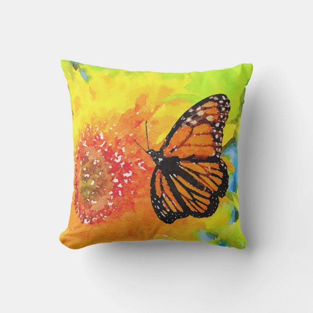 Coussin Papillon Monarque D'Amusement D'Aquarelle Sur Tour (Recto)