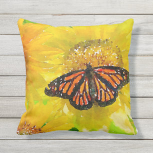 Coussin Papillon Monarque D'Aquarelle Sur Les Tournesols