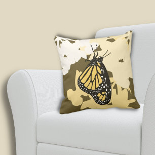 Coussin Papillon Monarque Jaune Été