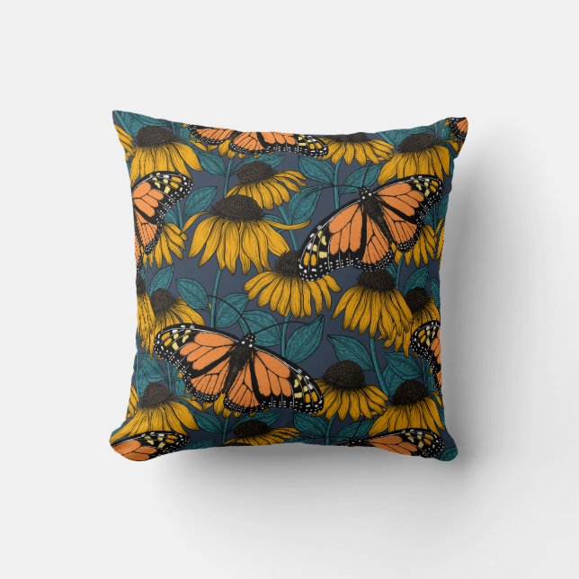 Coussin Papillon monarque sur confluents jaunes (Recto)